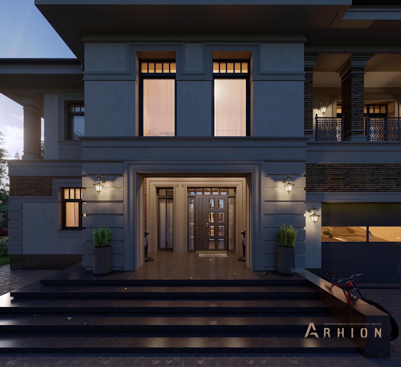 3. Проект двухэтажного дома в стиле Ллойда Райта (прерий) с четырехскатной, av-445, площадью - 445 кв c терассой, балконом, гаражом, эркером